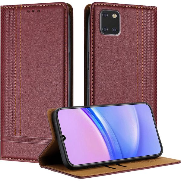 Custodia Per Samsung Galaxy Note 10 Lite In Pelle Con Funzione Stand Rosso Scuro-image