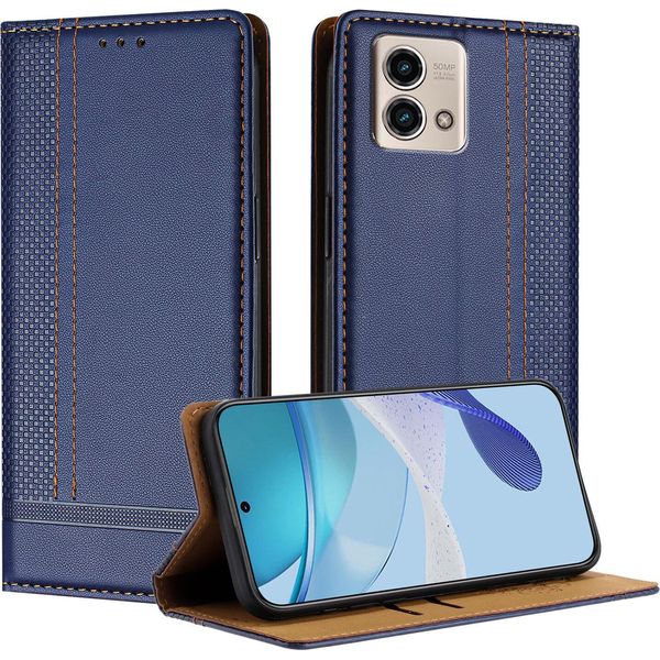 Custodia Per Motorola Moto G Stylus 5G 2023 In Pelle Con Funzione Stand Blu-image