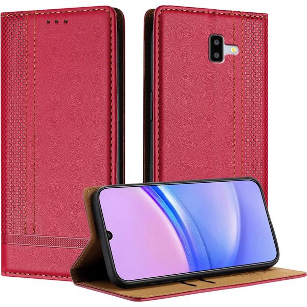 Custodia Per Telefono Cellulare Per Samsung Galaxy J6 Plus In Pelle Flip Custodia Protettiva Con Funzione Stand Rosso-image