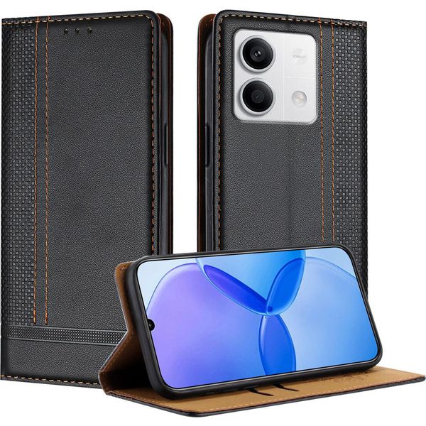 Custodia Per Xiaomi Redmi Note 13 5G In Pelle Flip Case Con Funzione Stand Nero-image