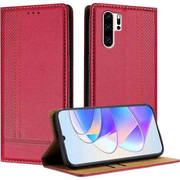 Custodia Per Huawei P30 Pro In Pelle Con Funzione Stand Rosso-image