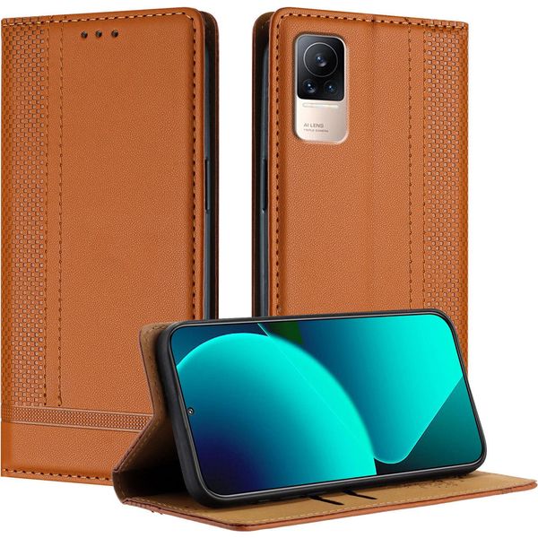 Custodia Per Xiaomi Civi 1S In Pelle Con Funzione Di Supporto Marrone-image