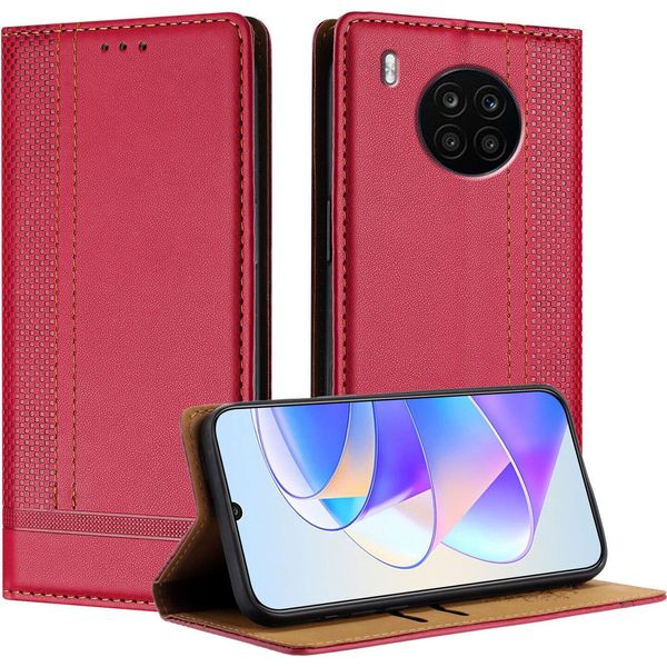 Custodia Per Huawei Nova 8I/Honor 50 Lite In Pelle Con Funzione Stand Rosso-image