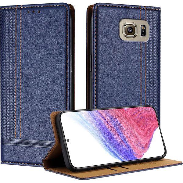Custodia Per Cellulare Per Samsung Galaxy S6 In Pelle Flip Custodia Protettiva Con Funzione Di Stand Blu-image