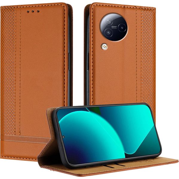 Custodia Per Xiaomi Civi 3 In Pelle Con Funzione Di Supporto Marrone-image