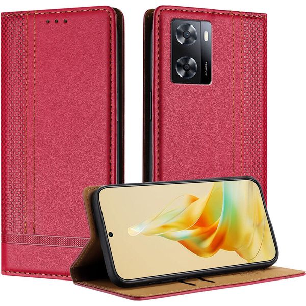 Custodia Per Telefono Cellulare Per Oppo A57 4G In Pelle Flip Cover Con Stand Rosso-image