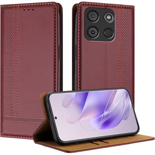 Custodia Per Itel A60 / Itel A60S Custodia Flip In Pelle Con Funzione Stand Rosso Scuro-image