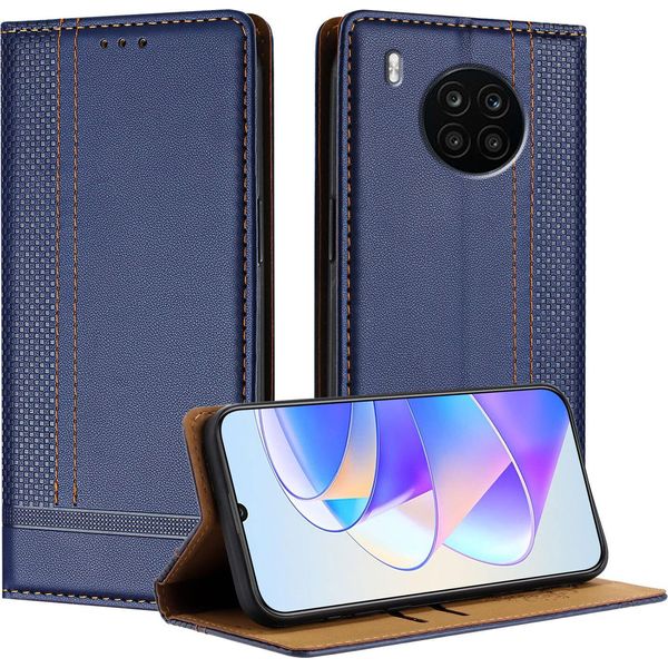 Custodia Per Telefono Cellulare Per Huawei Nova 8I/Honor 50 Lite In Pelle Flip Custodia Protettiva Con Funzione Stand Blu-image