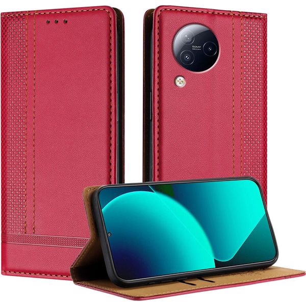 Custodia Per Xiaomi Civi 3 In Pelle Con Funzione Di Supporto Rosso-image