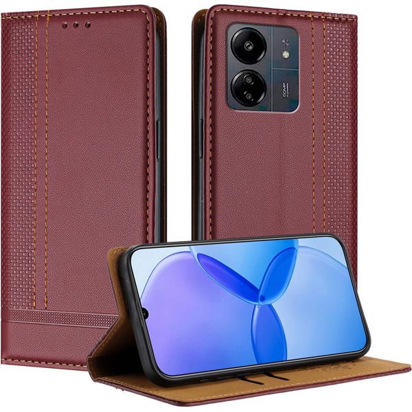 Custodia Per Xiaomi Poco C65/Poco M6 5G/Redmi 13C Custodia Flip In Pelle Con Funzione Stand Rosso Scuro-image