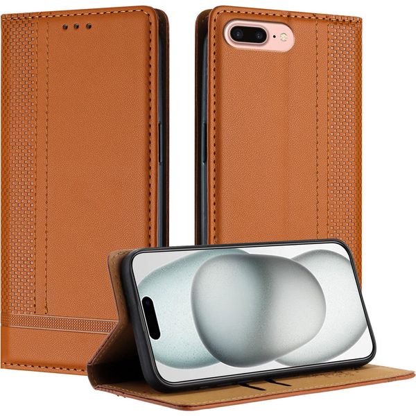 Custodia Per Iphone 8 Plus/7 Plus/6S Plus/6 Plus In Pelle Con Funzione Di Supporto Marrone-image