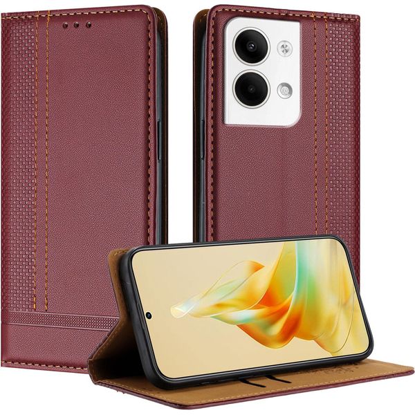 Custodia Per Oppo Reno9 In Pelle Con Funzione Stand Rosso Scuro-image
