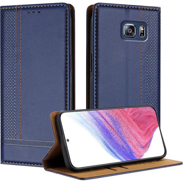 Custodia Per Telefono Cellulare Per Samsung Galaxy S6 Edge+ In Pelle Flip Custodia Protettiva Con Funzione Stand Blu-image