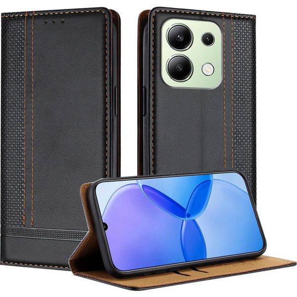 Custodia Per Xiaomi Redmi Note 13 4G In Pelle Flip Case Con Funzione Stand Nero-image