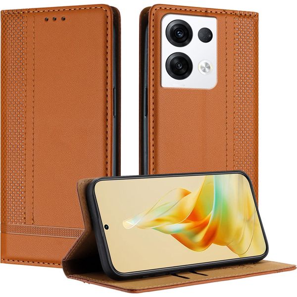 Custodia Per Telefono Cellulare Per Oppo Reno8 Pro 5G In Pelle Flip Cover Con Funzione Stand Brown-image