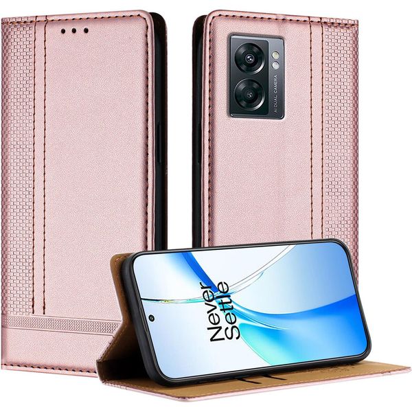 Custodia Per Oneplus Nord N300 In Pelle Con Funzione Di Supporto Rosa-image