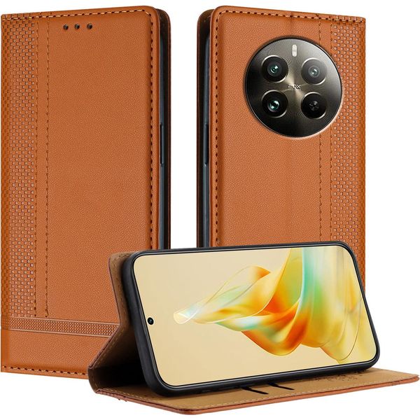 Custodia Per Telefono Cellulare Per Realme 12 Pro In Pelle Flip Custodia Protettiva Con Funzione Di Stand Marrone-image