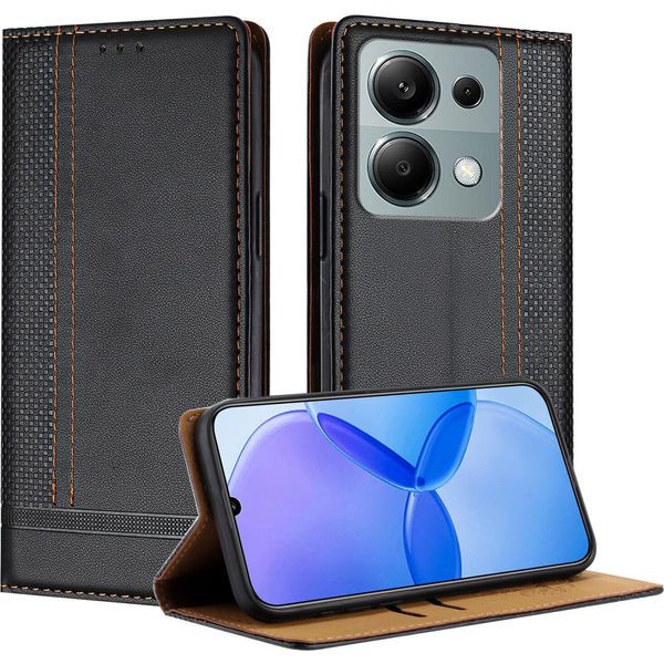 Custodia Per Xiaomi Redmi Note 13 Pro 4G In Pelle Flip Case Con Funzione Stand Nero-image