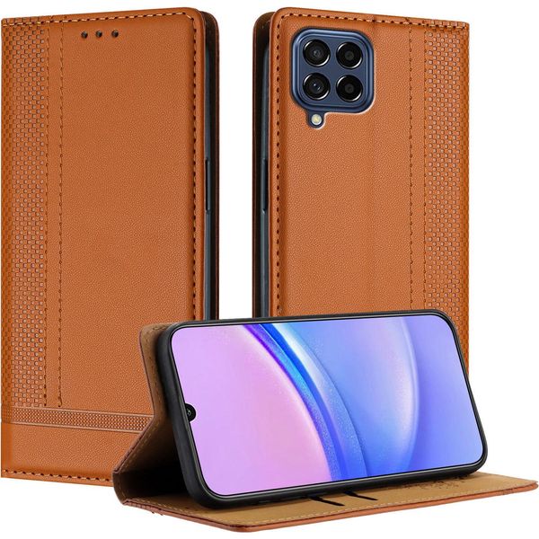 Custodia Per Samsung Galaxy M53 5G In Pelle Con Funzione Stand Brown-image