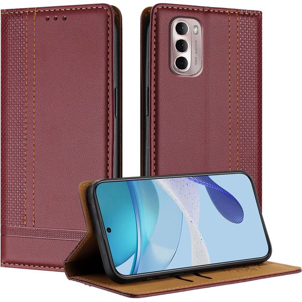 Custodia Per Motorola Moto G Stylus 4G 2022 In Pelle Con Funzione Stand Rosso Scuro-image