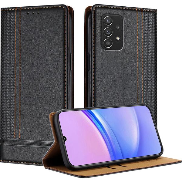 Custodia Per Samsung Galaxy A52S A52 5G/4G In Pelle Con Funzione Stand Nero-image