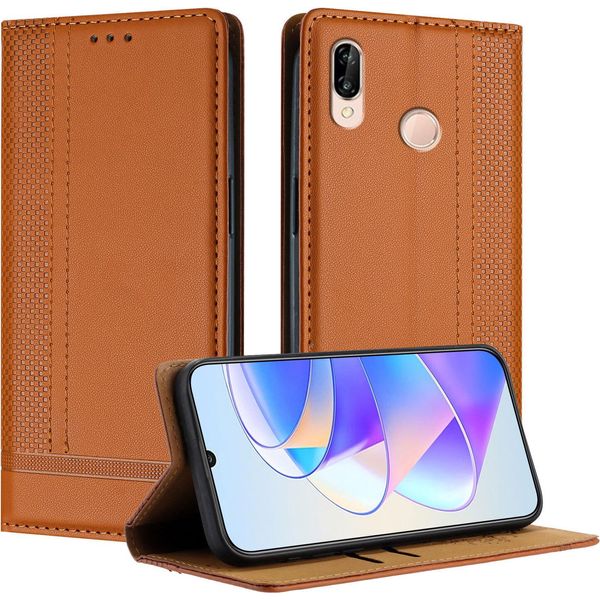 Custodia Per Huawei P20 Lite In Pelle Con Funzione Stand Marrone-image