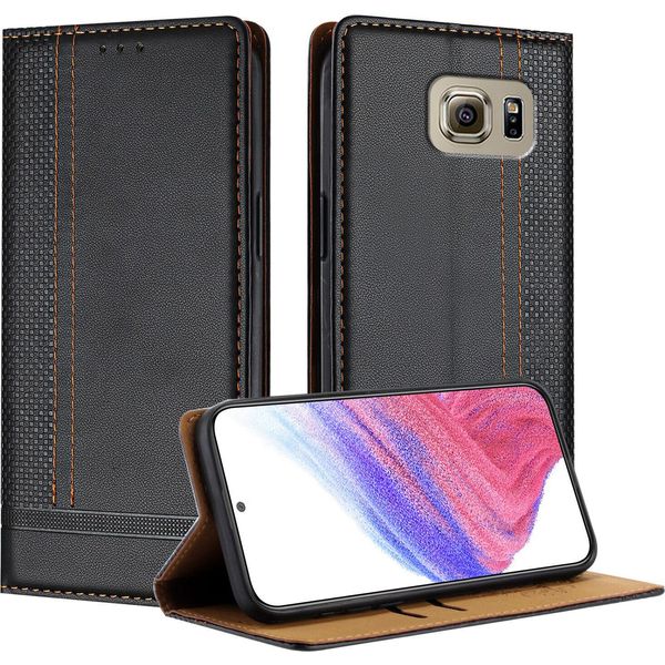 Custodia Per Telefono Cellulare Per Samsung Galaxy S6 In Pelle Flip Custodia Protettiva Con Funzione Di Stand Nero-image