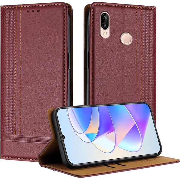 Custodia Per Huawei P20 Lite In Pelle Con Funzione Stand Rosso Scuro-image