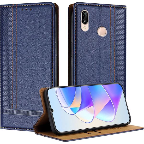 Custodia Per Huawei P20 Lite In Pelle Con Funzione Stand Blu-image