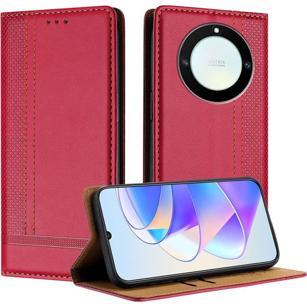 Custodia Per Honor X9A/Magic5 Lite In Pelle Con Funzione Di Stand Rosso-image