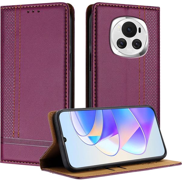 Custodia Per Telefono Cellulare Per Honor Magic6 In Pelle Flip Custodia Protettiva Con Funzione Stand Viola-image