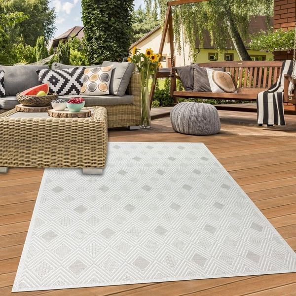 Tappeto Per Interni Ed Esterni Tappeto Per Balconi Con Vari Motivi A Rombi Color Crema Dimensioni - 200 X 290 Cm-image