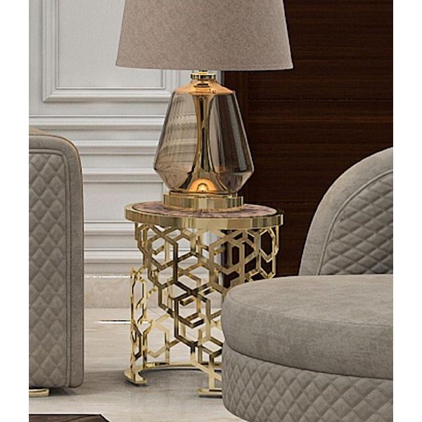 Casa Padrino Tavolino Con Piano In Finto Marmo Grigio-Nero/Oro H. 55 Cm-image