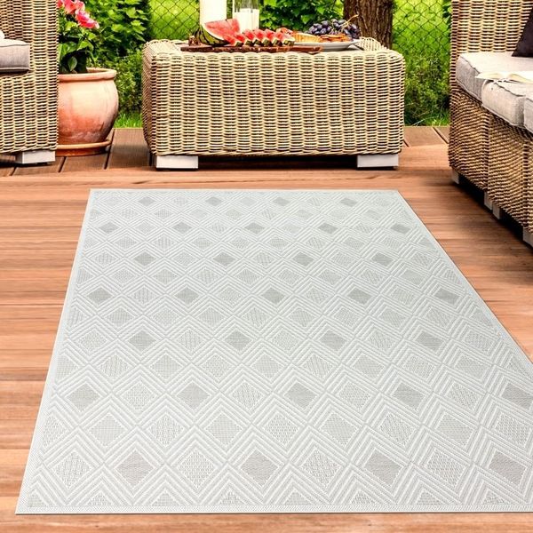 Tappeto Per Interni Ed Esterni Tappeto Per Patio Tappeto Per Soggiorno Con Motivo A Rombi In Crema Dimensioni - 240 X 340 Cm-image