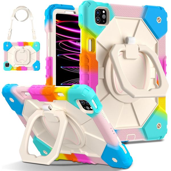 Custodia Per Ipad Air 5 /Air 4 /Ipad Pro 11 2022/2021/2020/2018, Ipad 10.9" Air 5Th/4Th Gen, Resistente Custodia Protettiva Portatile Con Supporto, Cinghia A Mano E Tracolla Bunt Pink"-image