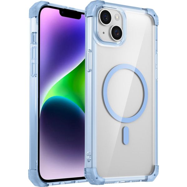 Custodia Magnetica Per Iphone 15 Compatibile Con Magsafe, Antiurto, Protezione Militare Custodia Trasparente Blu-image