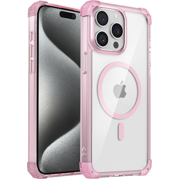 Custodia Magnetica Per Iphone 13 Pro Max Compatibile Con Magsafe, Antiurto, Protezione Militare Trasparente Rosa-image
