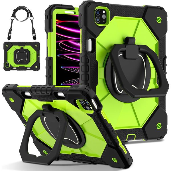Custodia Per Ipad Air 5 /Air 4 /Ipad Pro 11 2022/2021/2020/2018, Ipad 10,9" Air 5Th/4Th Gen, Resistente Custodia Protettiva Portatile Con Supporto, Cinghia A Mano E Tracolla Nero Verde"-image