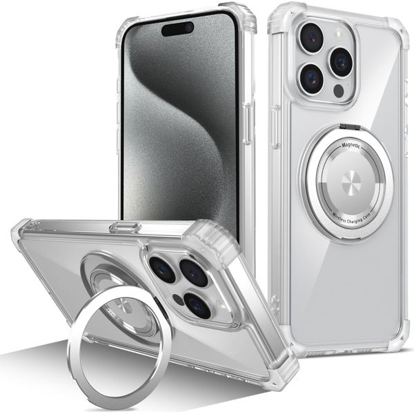 Custodia Per Iphone 13 Pro Max Supporto Ad Anello Magnetico, Supporto, Compatibile Con Magsafe, Protezione Militare, Custodia Trasparente Trasparente-image