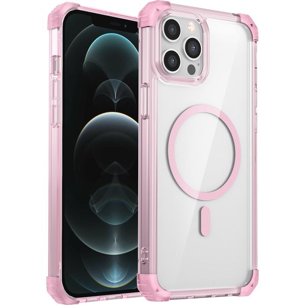 Custodia Magnetica Per Iphone 12 Pro Max Compatibile Con Magsafe, Antiurto, Protezione Militare Trasparente Rosa-image