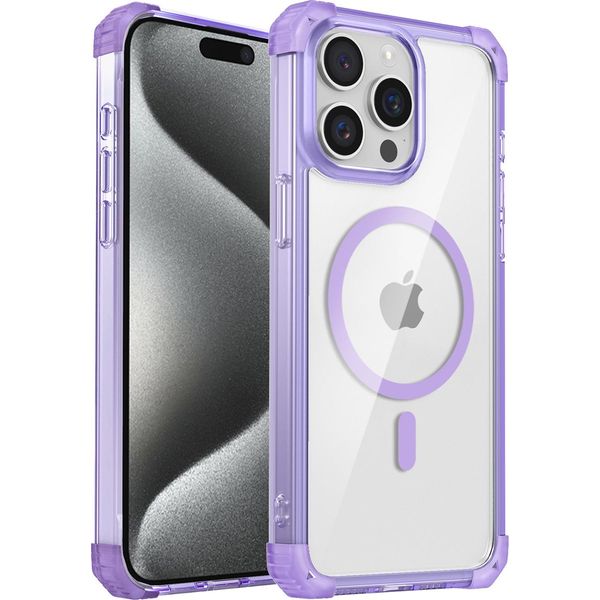 Custodia Magnetica Per Iphone 13 Pro Max Compatibile Con Magsafe, Antiurto, Protezione Militare Custodia Trasparente Viola-image
