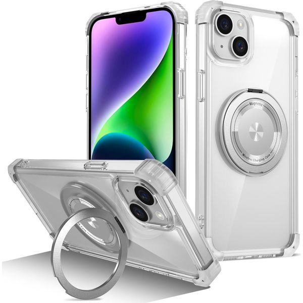 Custodia Per Iphone 13 / Iphone 14 Supporto Ad Anello Magnetico, Supporto, Compatibile Magsafe, Protezione Militare, Custodia Trasparente Trasparente-image
