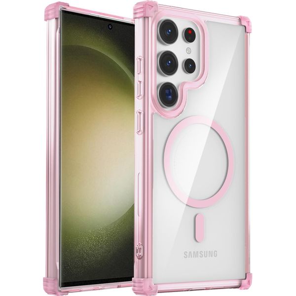 Custodia Magnetica Per Samsung Galaxy S23 Ultra Compatibile Con Magsafe, Antiurto, Protezione Militare Trasparente Rosa-image