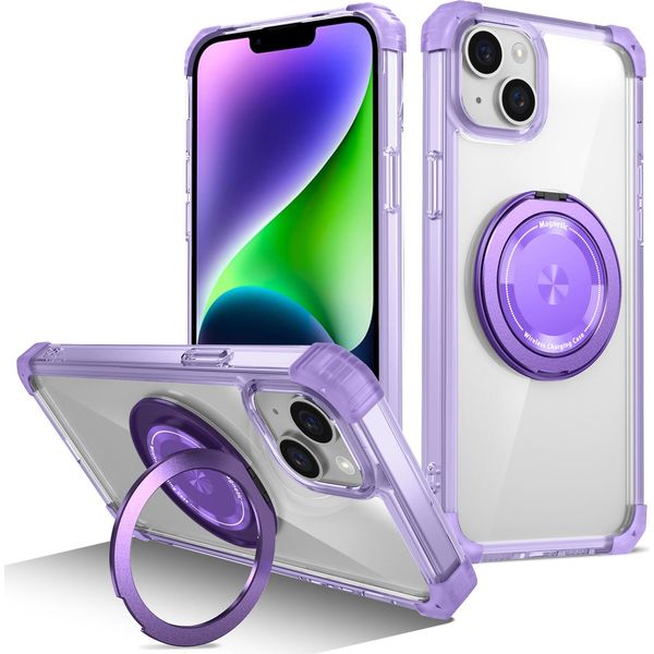 Custodia Per Iphone 13 / Iphone 14 Supporto Ad Anello Magnetico Compatibile Con Magsafe Protezione Militare Custodia Trasparente Viola-image