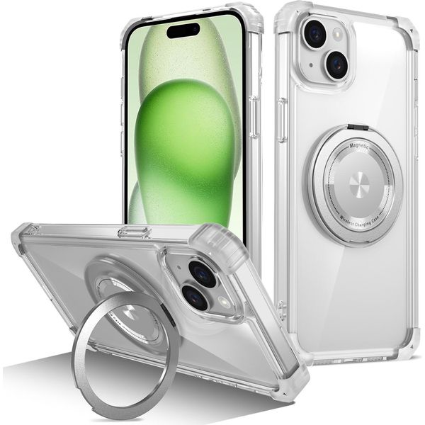 Custodia Per Iphone 15 Supporto Ad Anello Magnetico, Supporto, Compatibile Con Magsafe, Protezione Militare, Custodia Trasparente Trasparente-image
