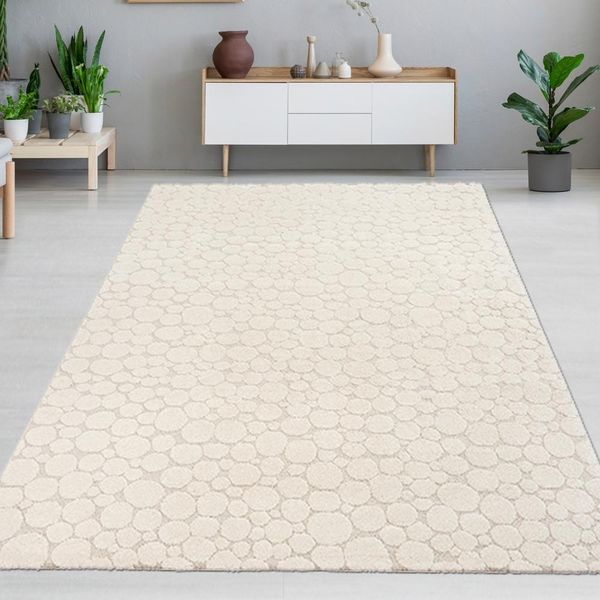 Tappeto A Pelo Corto Per Soggiorno Con Motivo A Pois Color Crema Dimensioni - 80 X 150 Cm-image