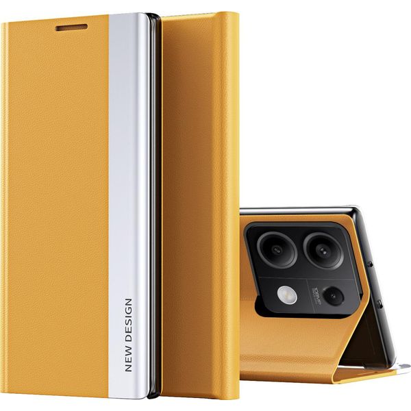 Custodia Per Xiaomi Redmi Note 13 4G Custodia Magnetica In Finto Cuoio Con Funzione Stand Giallo-image