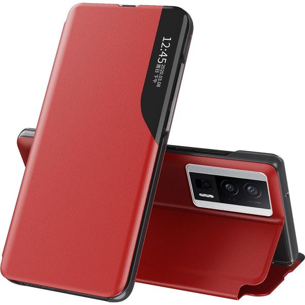 Custodia Flip Per Xiaomi Poco F5 Pro/Redmi K60/K60 Pro, Custodia In Finto Cuoio Con Finestra E Funzione Stand Rosso-image