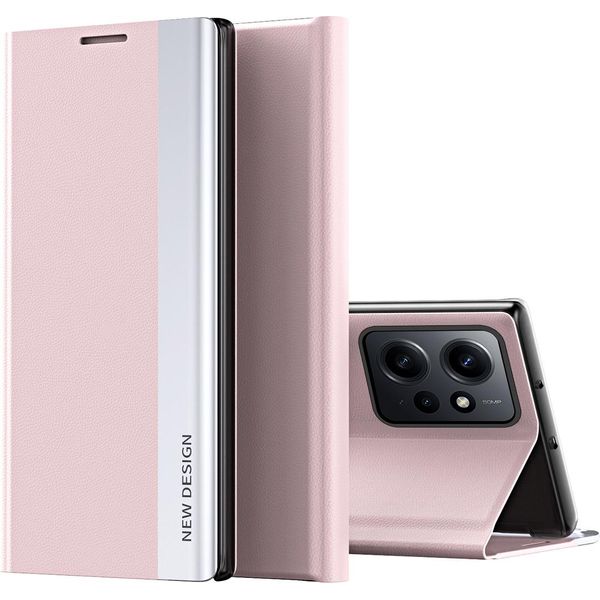 Custodia Per Xiaomi Redmi Note 12 4G In Finto Cuoio Flip Cover Protettiva Con Stand Rosa-image