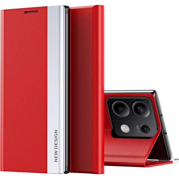 Custodia Per Xiaomi Redmi Note 13 4G Custodia Magnetica In Finto Cuoio Con Funzione Stand Rosso-image